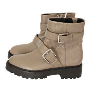 NORDSTROM Macombs Water Resistant Leather Moto Boot 5.5 M Taupe Low Heel A5